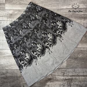 Talbots Charcoal A-Line Skirt with Black Botanical Pattern